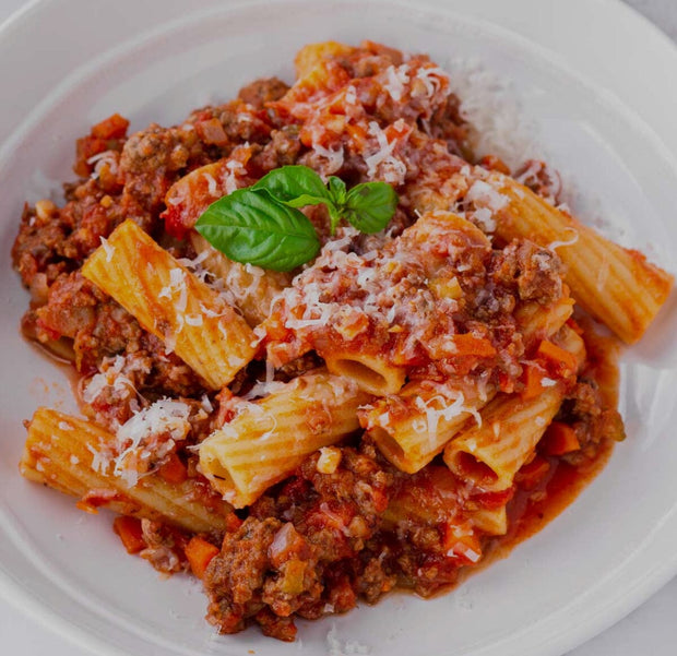 Pasta al forno alla siciliana, rigatoni with meat bolognese perperson 10tationHome 